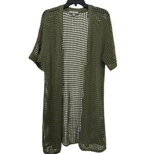 Jessica London Open Knit Cotton Long Cardigan 14/16 Olive Green Boho Earthy